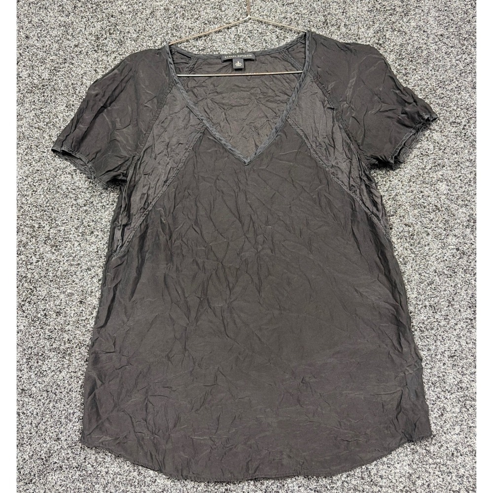 Banana Republic Silk Blouse Women S Black V-Neck Short Sleeve Top Luxury Office